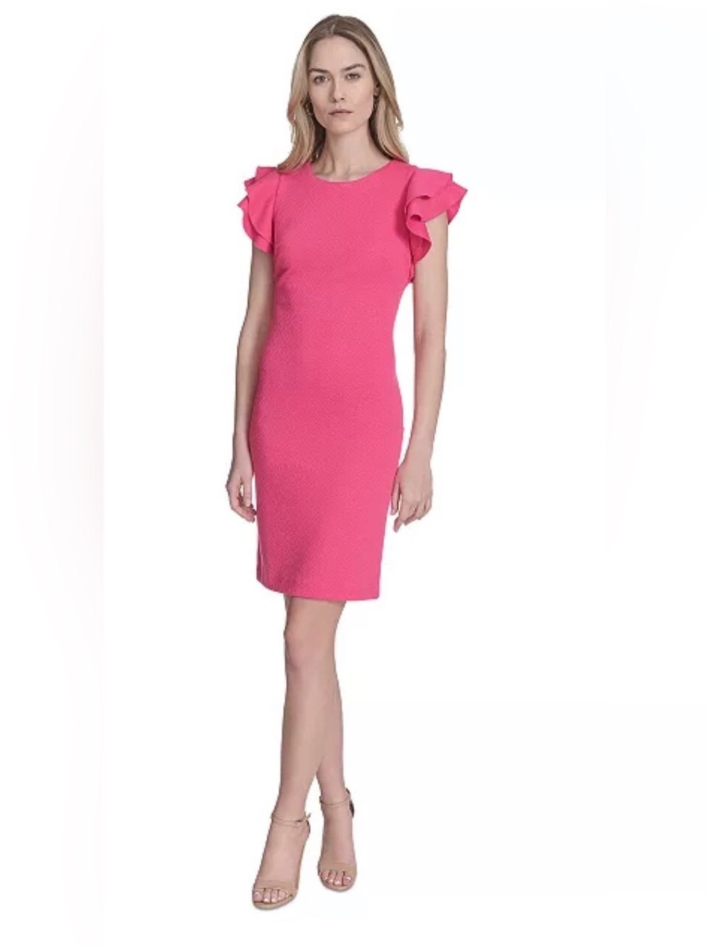 Tommy Hilfiger Hot Pink Ruffle Sleeve Midi Dress ptp 17.5 to 19.5 length 37